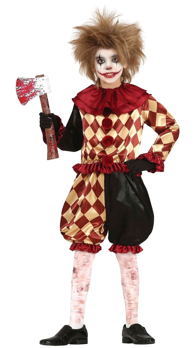 Horror Clown Kostuum Kind – Rood Zwart Harlekijn