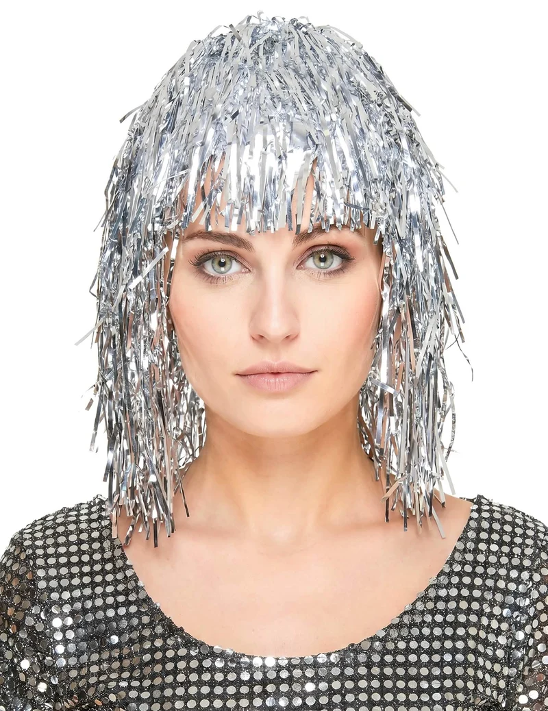Folienperücke Lametta silber für Damen