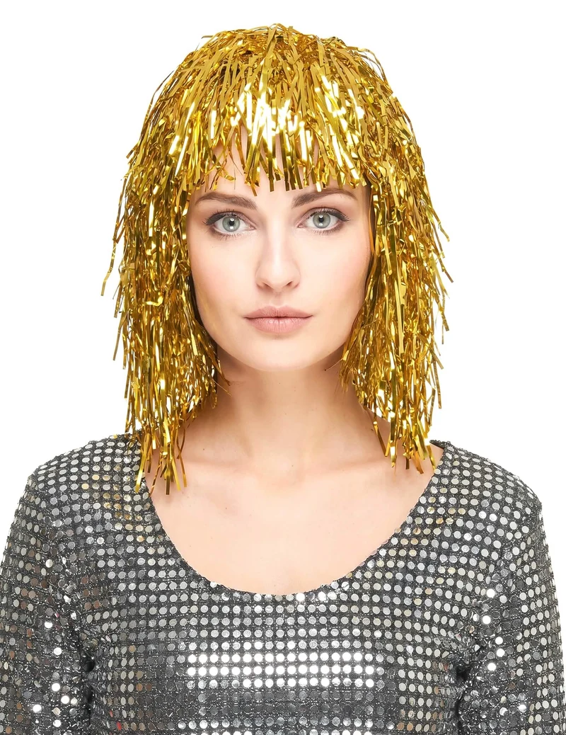 Folienperücke Lametta gold für Damen