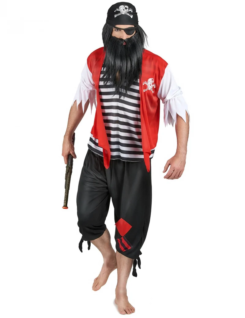Seeräuber-Herrenkostüm schwarz-weiss-rot