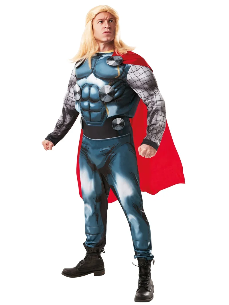 Thor Deluxe Kostuum Volwassenen – Gespierd Padded Jumpsuit met Harnas, Cape & Pruik
