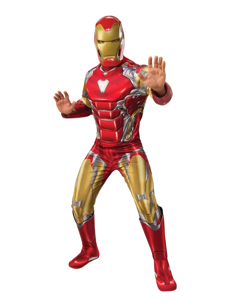 Iron Man Deluxe Kostuum Volwassenen – Gespierd Padded Jumpsuit met Masker