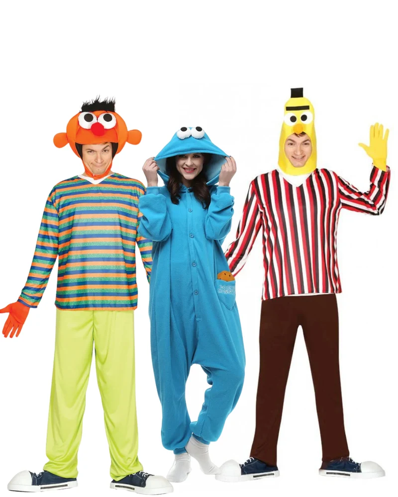 Trio Deal – Bert, Ernie & Koekiemonster | Sesamstraat Kostuums Volwassenen