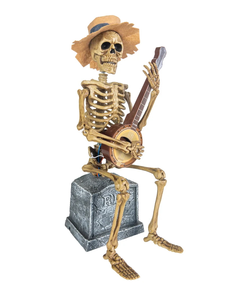 Banjo spielendes Skelett Tischdeko mit Sound 31cm