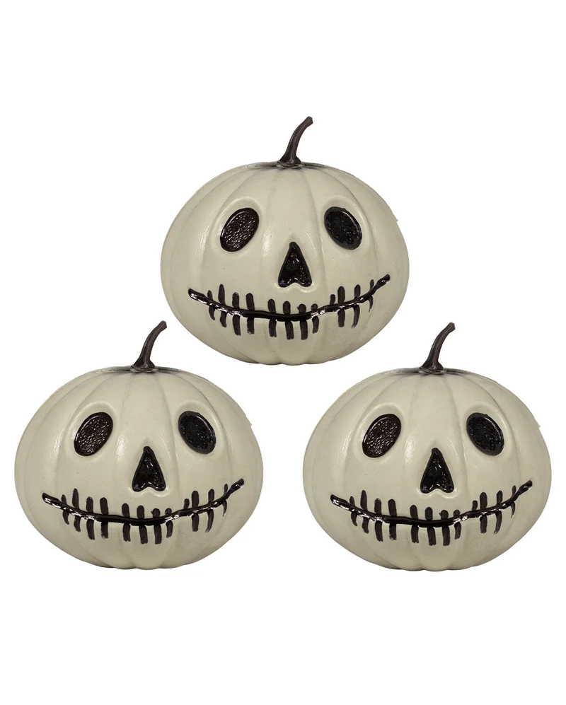 Weißes Jack O'Lantern Kürbis Deko 3er Set