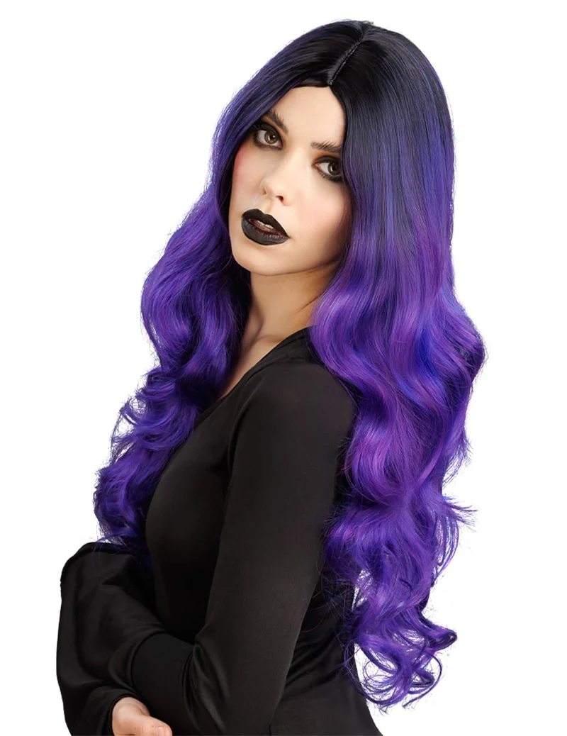 Lila-schwarze Luxus-Ombré-Perücke für Damen
