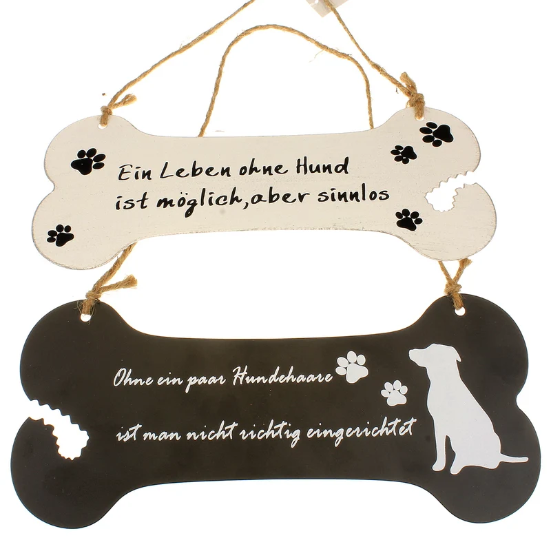 Schild in Knochenform / Hundespruch - Eisen, schwarz & weiß