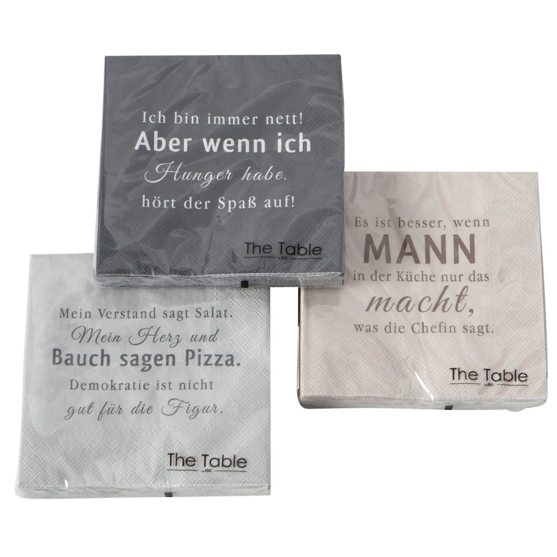 3er Set Servietten mit Text, Hellgrau,Dunklgrau, beige
