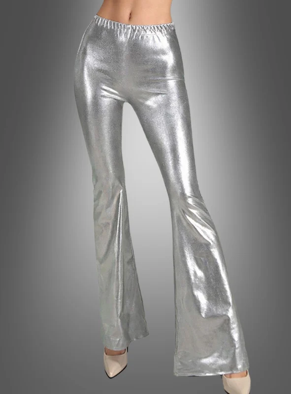 Glänzende Schlaghose Damen silber