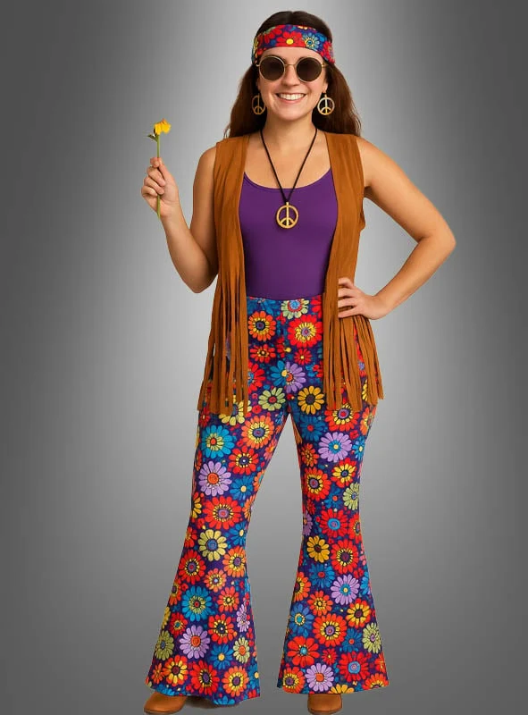 60er Hippie Kostüm Set Flower Power Damen