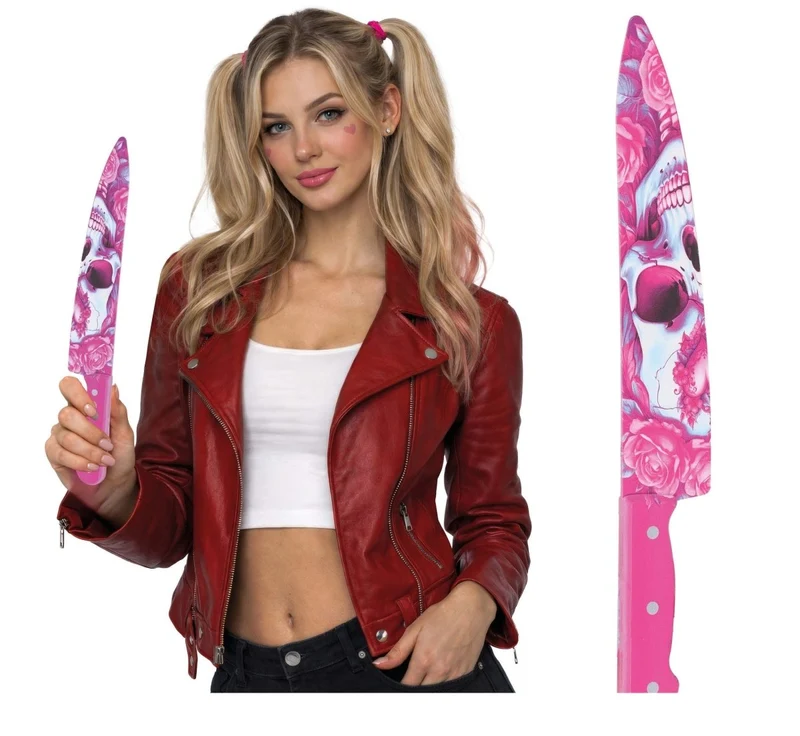 Rosa Spielzeugmesser mit Totenkopf
