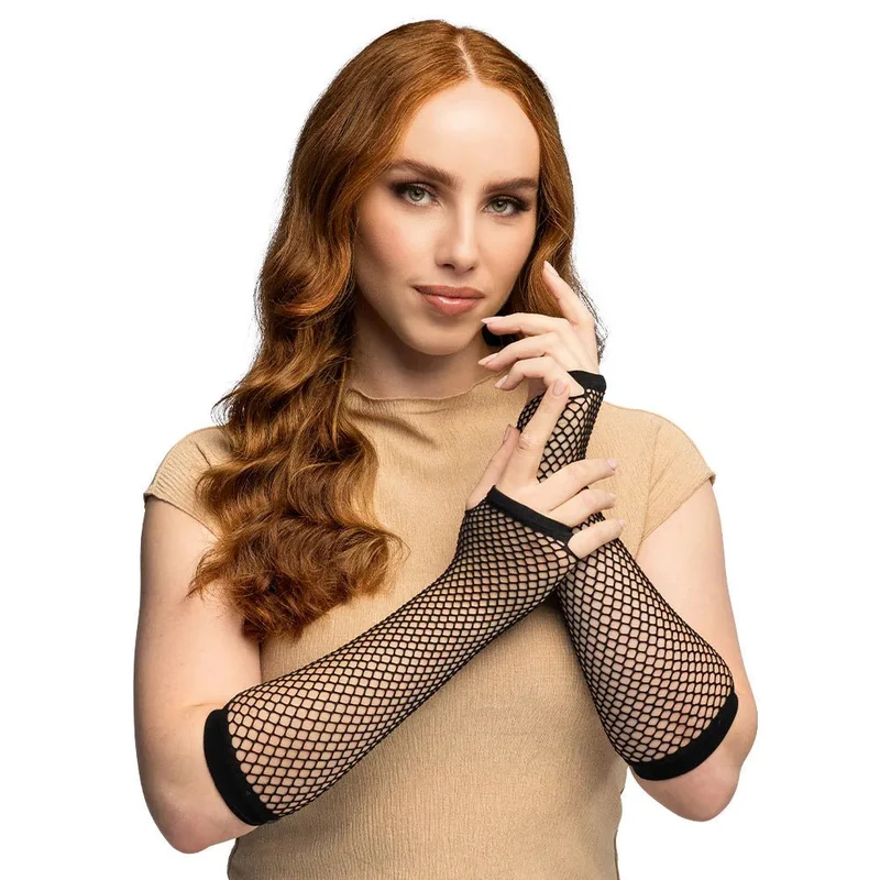 Fischernetz-Handschuhe, schwarz, lang