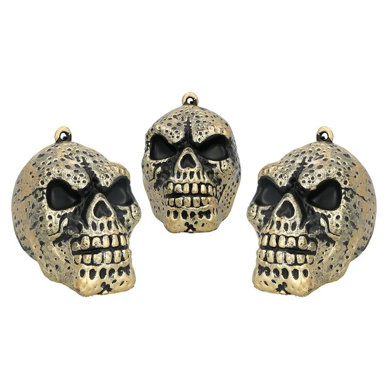 Halloween-Totenkopf, gold, 8 cm, 3 Stück