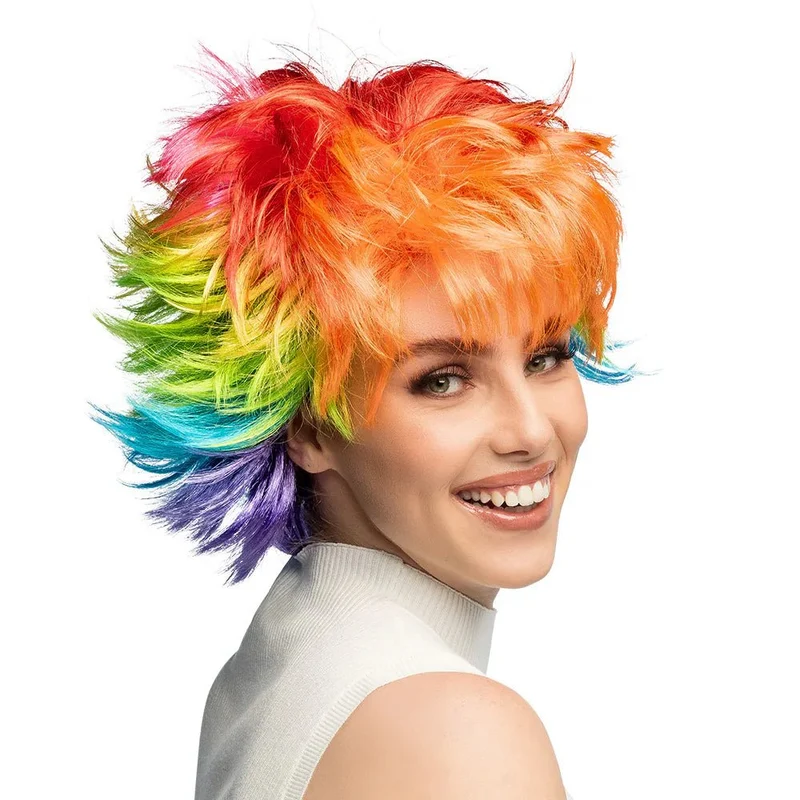 Kurze Punk-Perücke in Regenbogenfarben