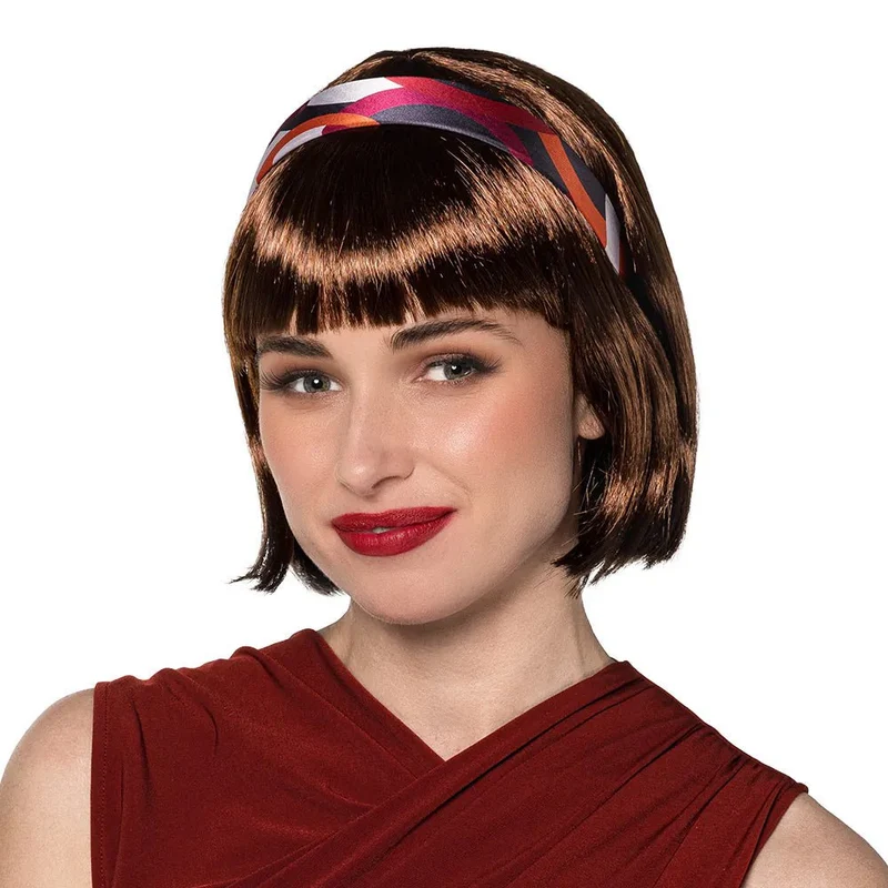 Braune Perücke mit Haarband