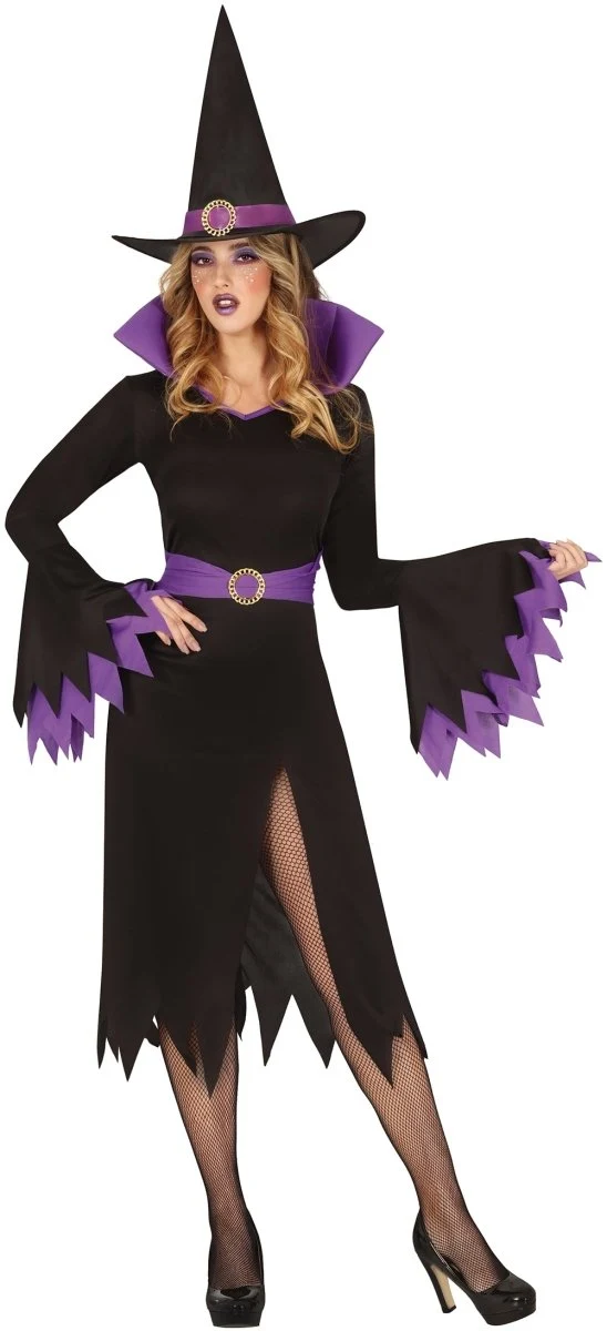 Hexenkleid Schwarz-Lila Damen Hexenkleid
