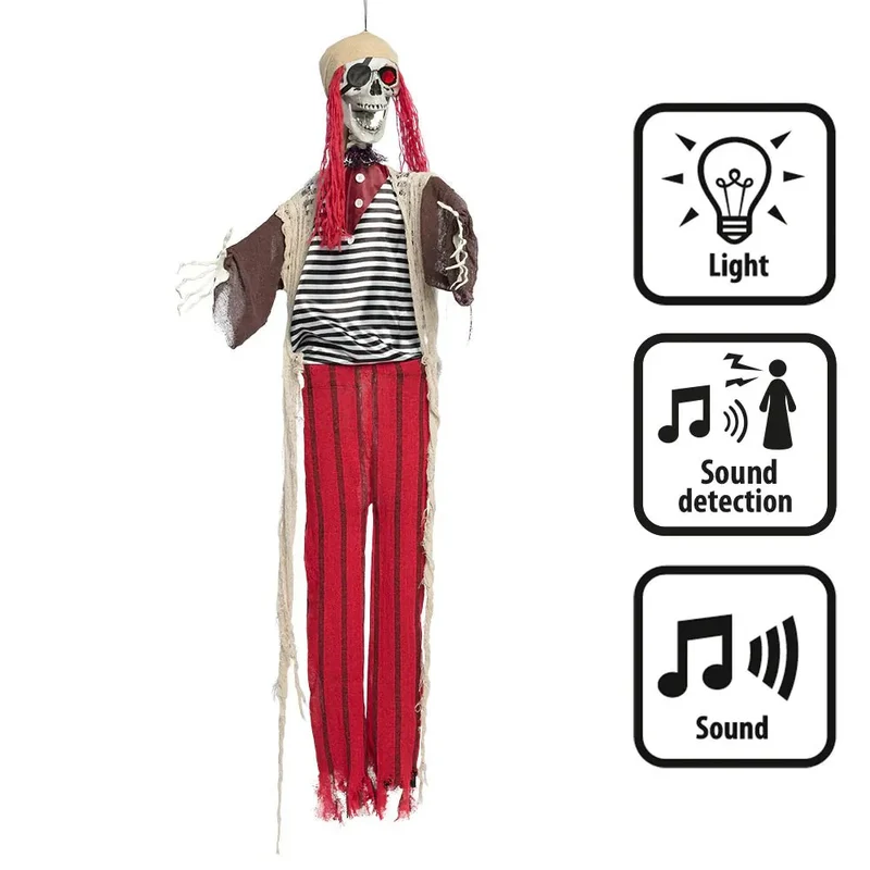 Halloween Piraat Skelet 160 cm | Hangdecoratie met Licht & Geluid