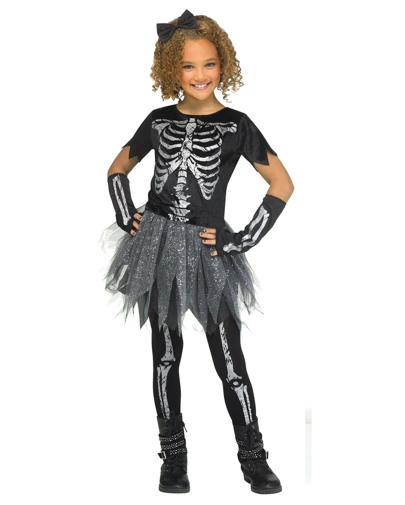 Silver Glitter Skelett Girl Kinderkostüm