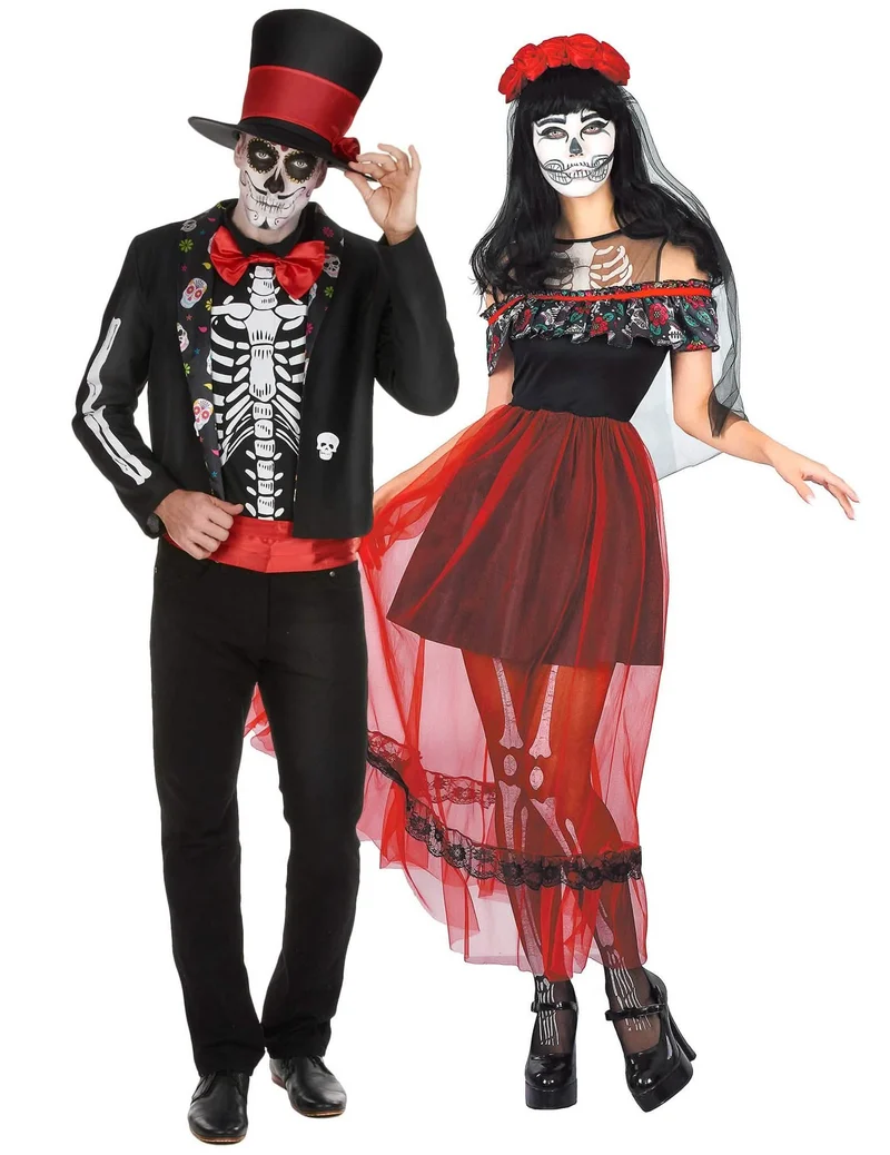 Buntes Tag der Toten-Paarkostüm Halloween-Kostüm für Erwachsene