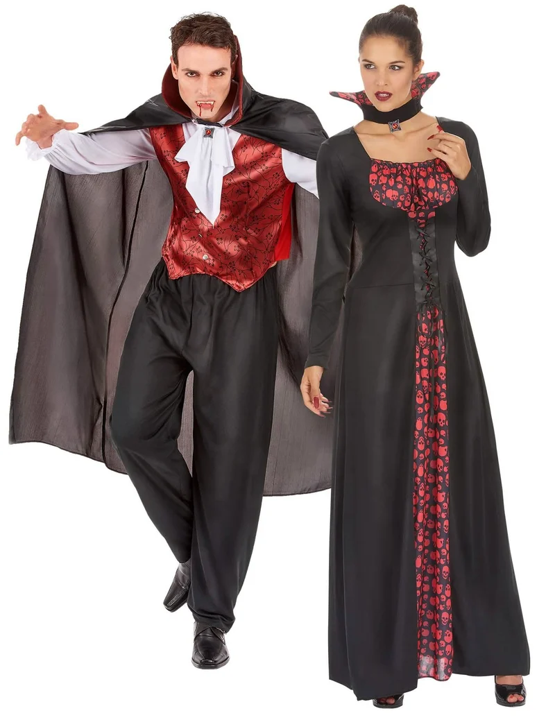 Klassisches Vampir-Paarkostüm für Halloween Erwachsenen-Kostüm schwarz-rot