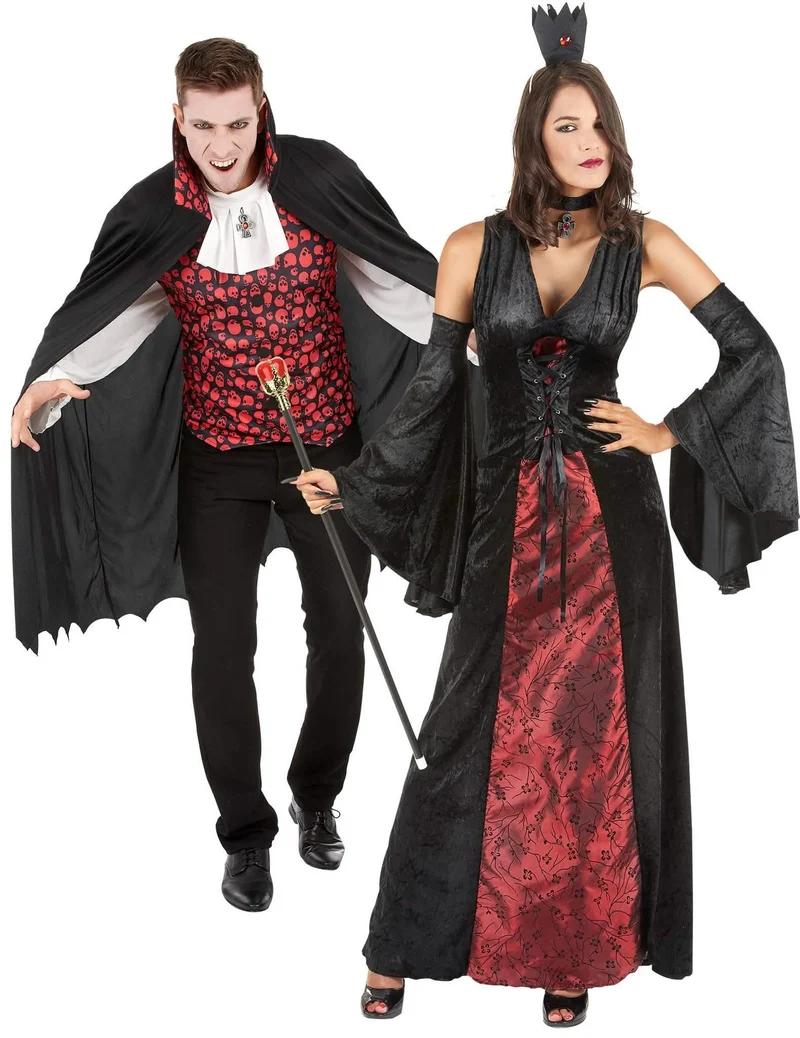 Majestätisches Vampirkostüm für Paare Halloween-Kostüme schwarz-rot