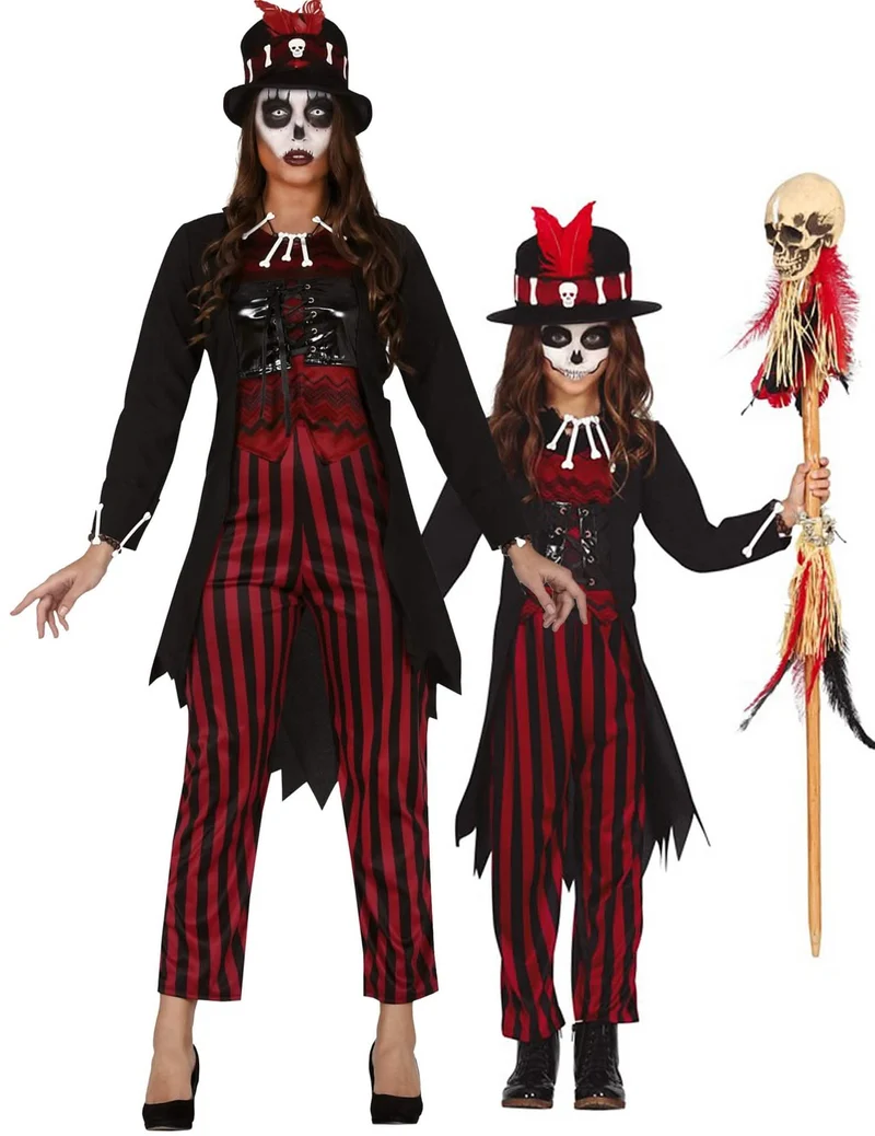 Voodoo Hexenkostüm für Mutter und Tochter Halloween-Verkleidung schwarz-rot