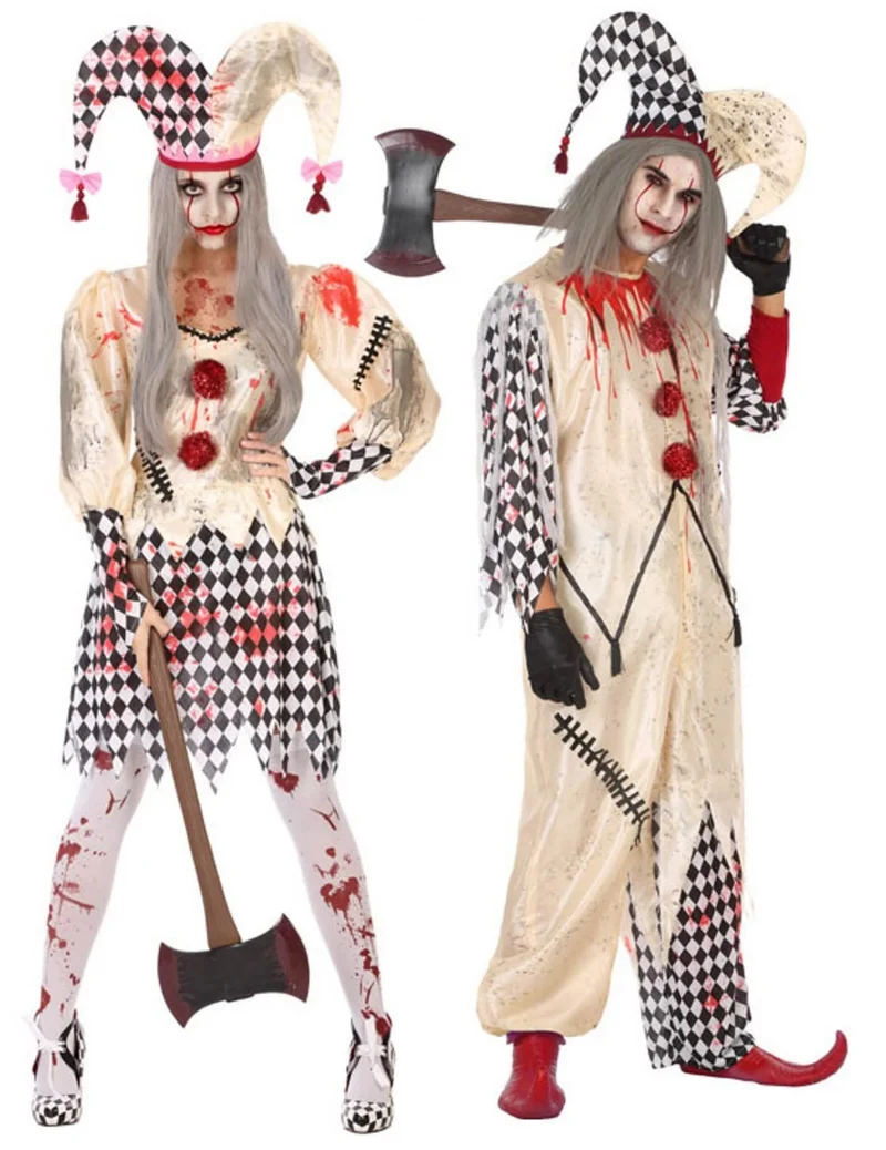 Schauriges Harlekin-Partnerkostüm für Erwachsene Halloween weiß-rot-schwarz