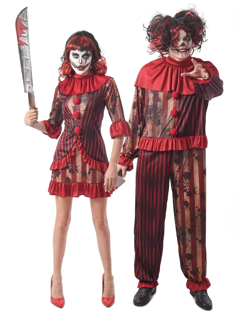 Mörderisches Killerclown-Paarkostüm für Erwachsene rot-braun-schwarz