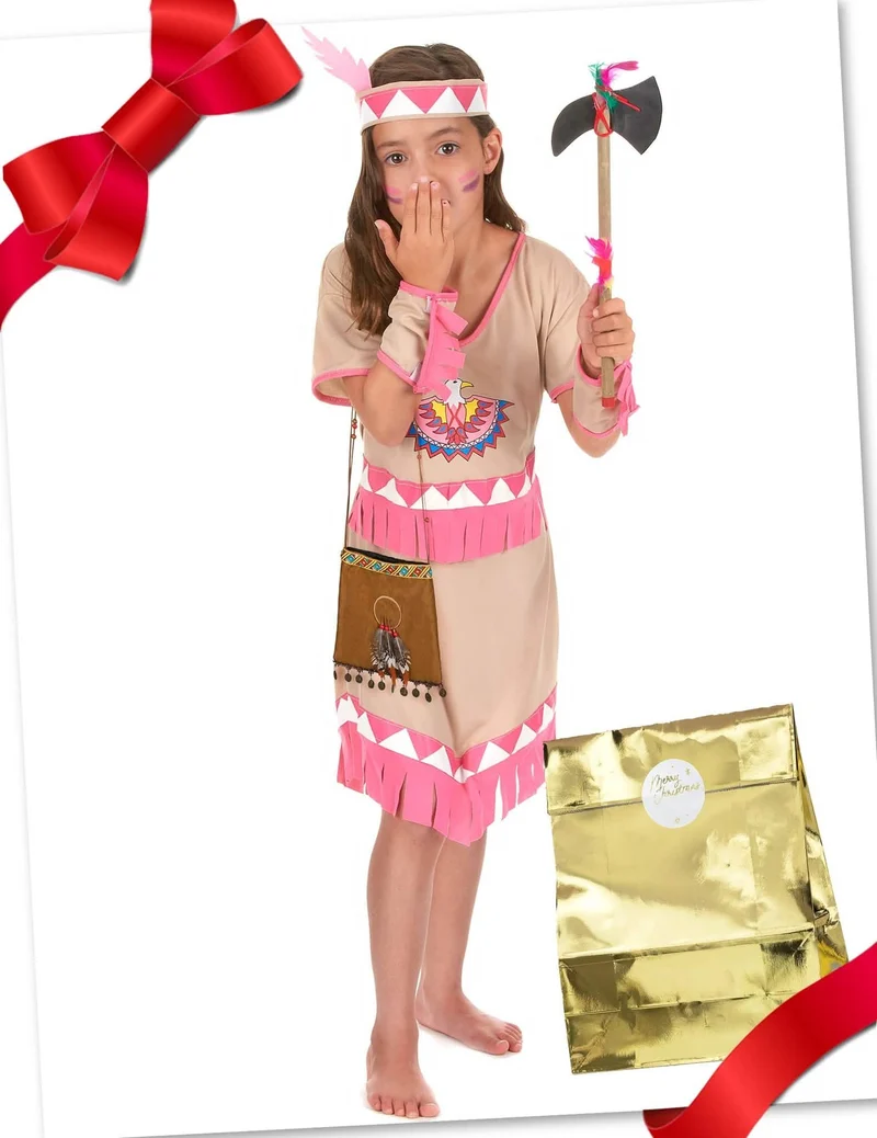 Indianer-Kostüm-Set für Mädchen Geschenke-Box für Kinder braun-rosa