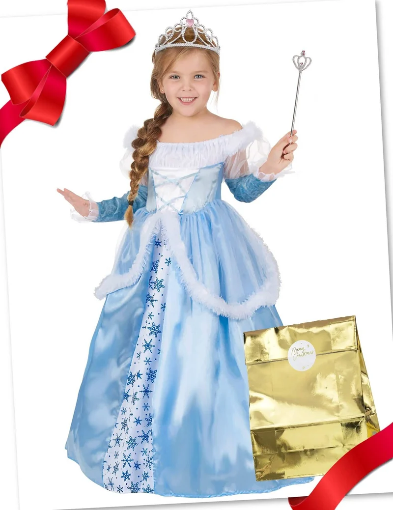 Eisprinzessin-Geschenk-Box für Mädchen Kostüm-Set für Fasching blau-weiss