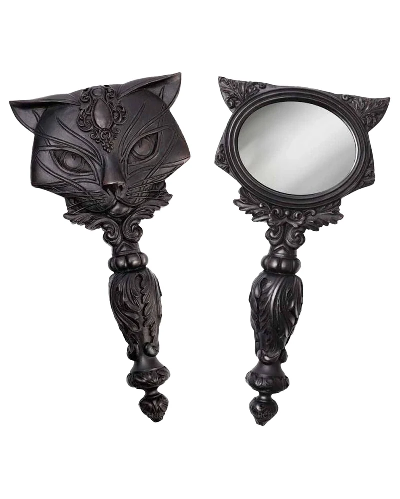 Schwarzer Handspiegel mit heiliger Katze 22cm
