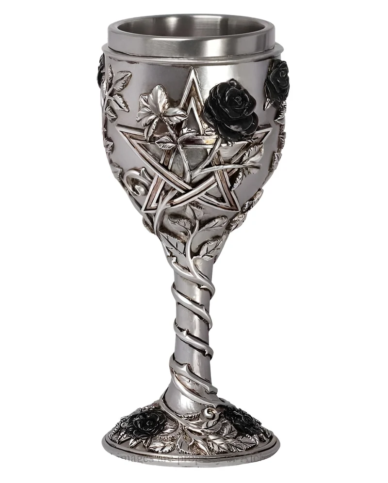 Gothic Kelch mit Schwarzer Rose & Pentagramm 19cm