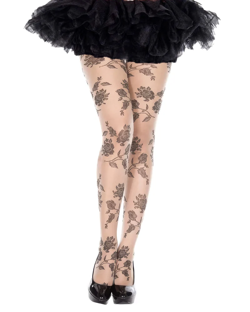 Tattoo Strumpfhose mit Rosen Motiv