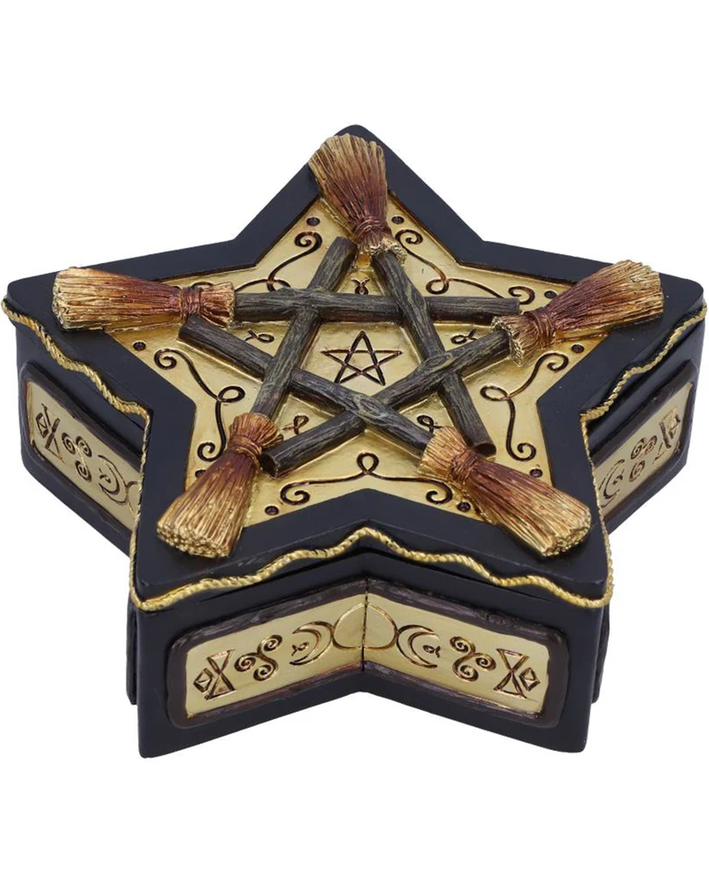 Schmuckkästchen mit Hexenbesen & Pentagramm 16cm