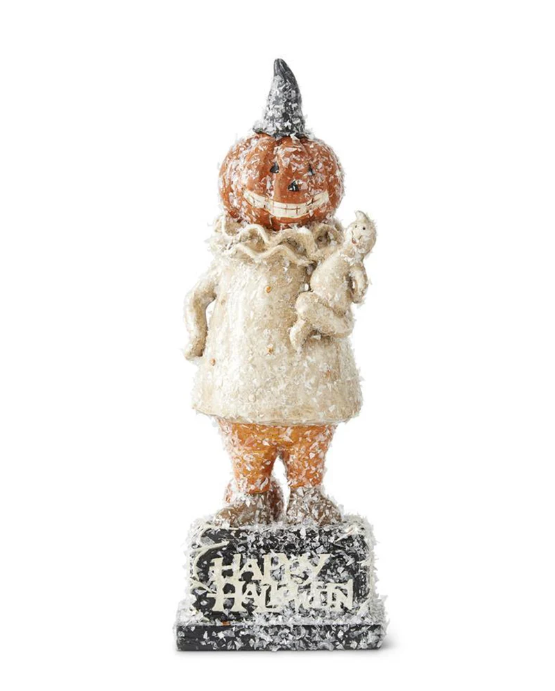 Kürbis Männchen Figur mit Geist & Glitter Flocken 28cm