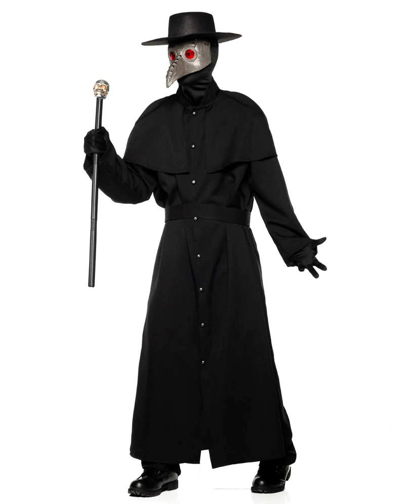 Schwarzes Pestdoktor Kostüm mit Maske & Hut