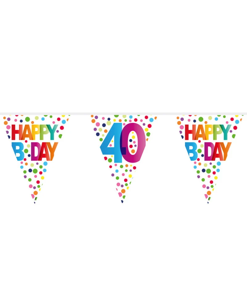 Farbenfrohe Happy B-Day 40 Wimpelgirlande 10m