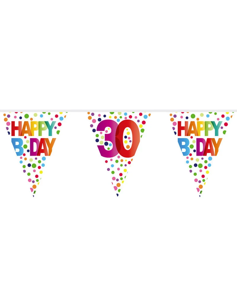 Farbenfrohe Happy B-Day 30 Wimpelgirlande 10m