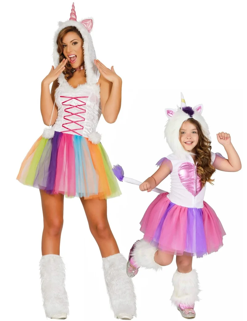 Einhorn-Paarkostüm für Mutter und Tochter Fasching weiss-bunt