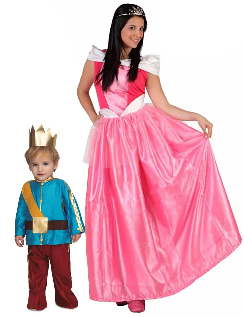 Märchen-Paarkostüm für Mutter und Kind Prinz und Prinzessin bunt
