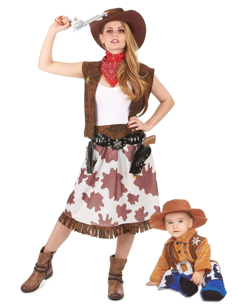 Cowboy-Kostüm Mutter & Kind Partnerkostüm für Fasching braun-weiss-rot
