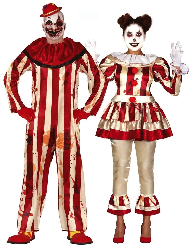 Killerclown-Paarkostüm für Erwachsene Halloween-Verkleidung rot-beige