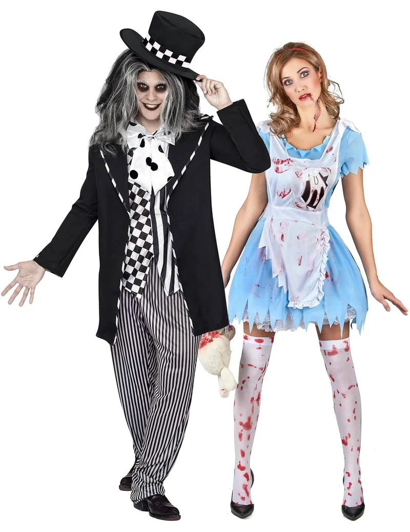 Zombie-Alice und Hutmacher Paar-Kostüm Halloween-Paarkostüm