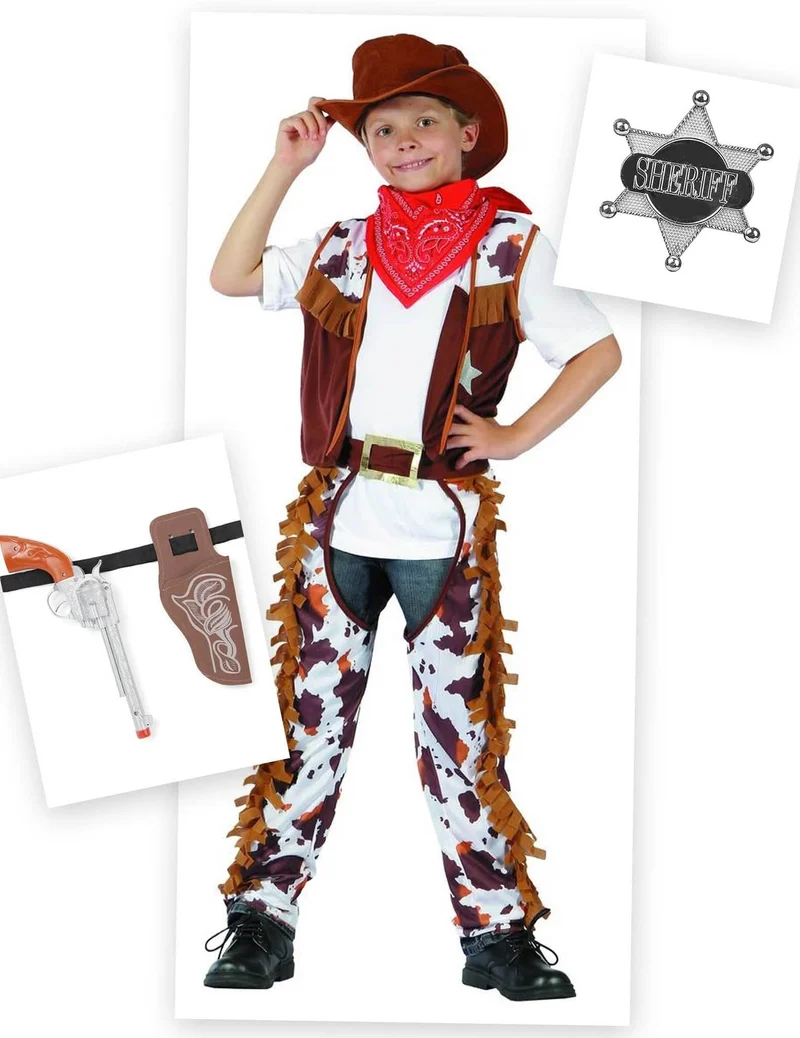 Frecher Cowboy Kostüm-Set für Jungen 6-teilig braun-weiss-rot