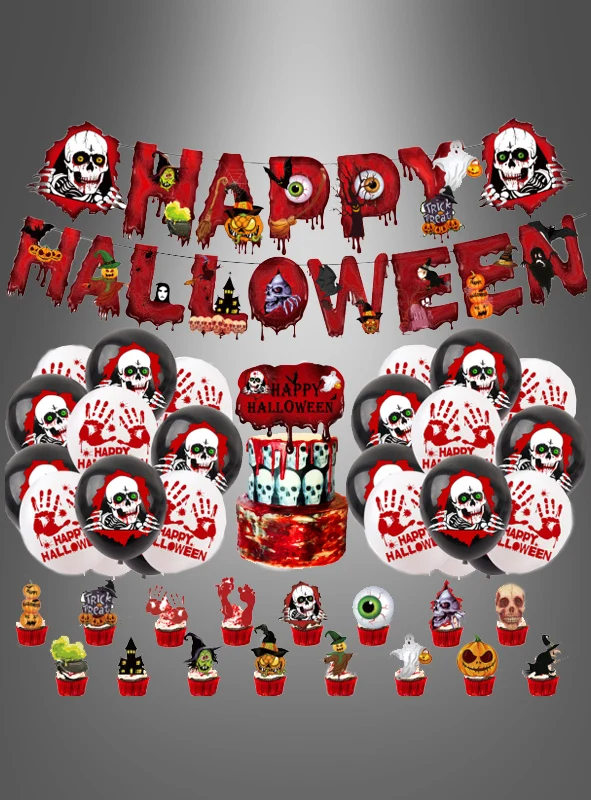 Komplettes Halloween Deko Set rot-schwarz 39 Teile
