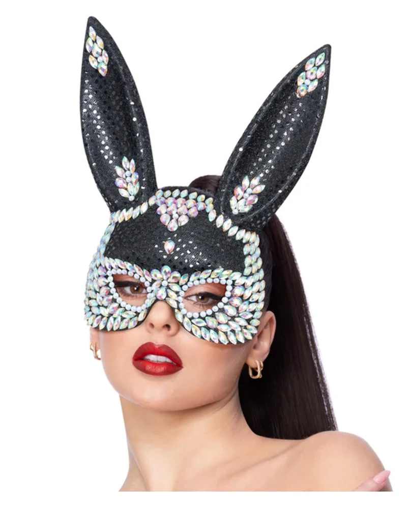 Schwarze Hasenmaske mit Glitzersteinchen
