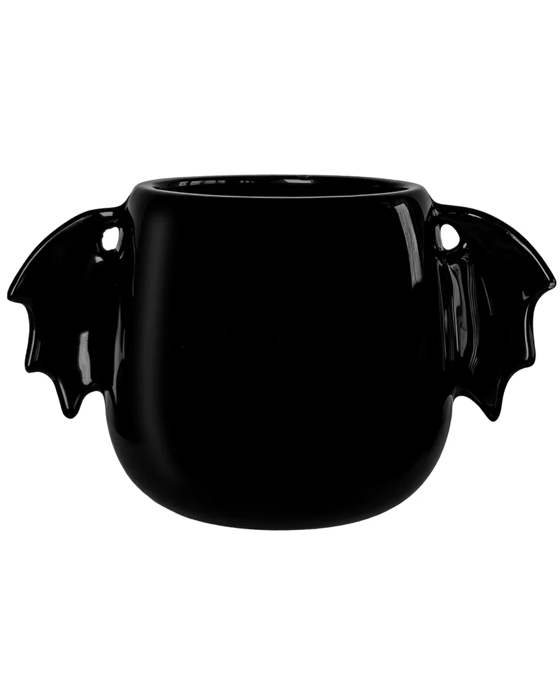 Schwarze Keramiktasse mit Fledermausflügeln 400ml