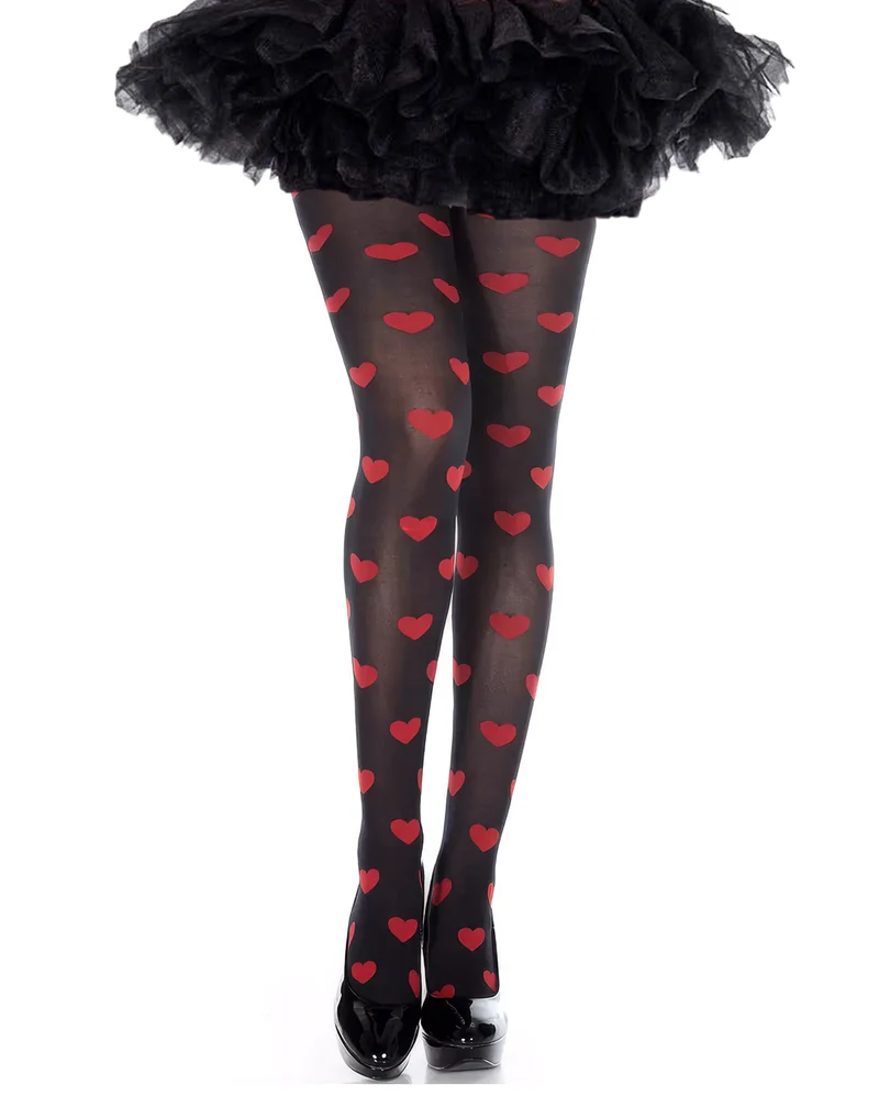 Schwarze Strumpfhose mit roten Herzen