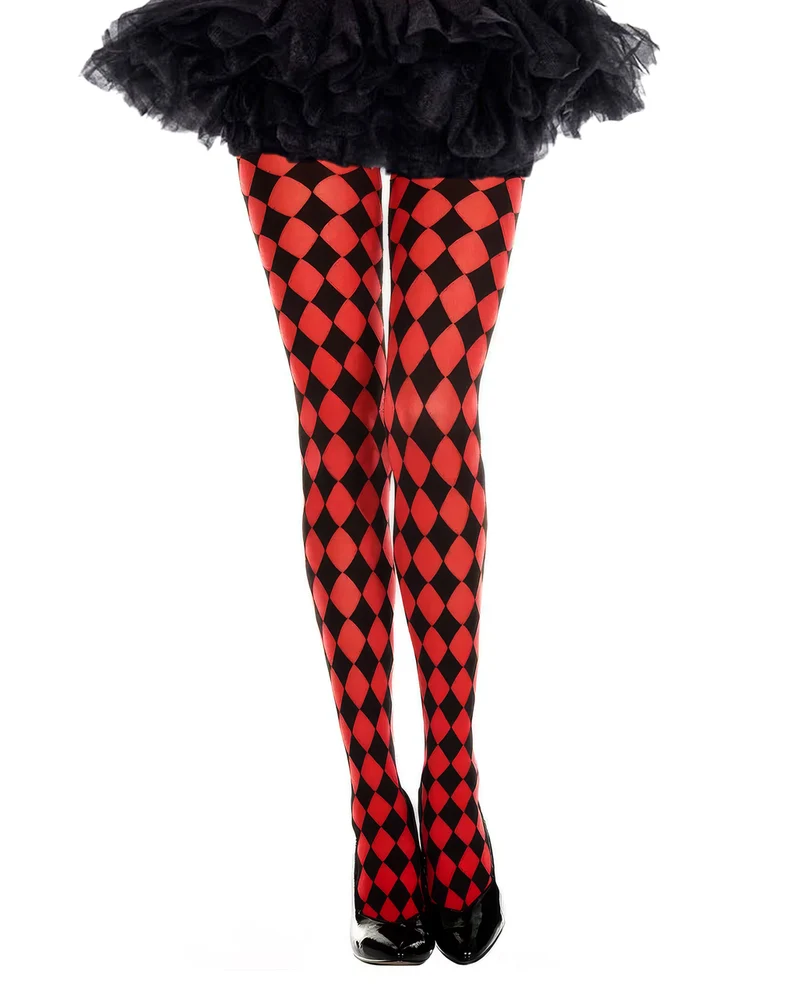 Harlekin Strumpfhose Schwarz-Rot