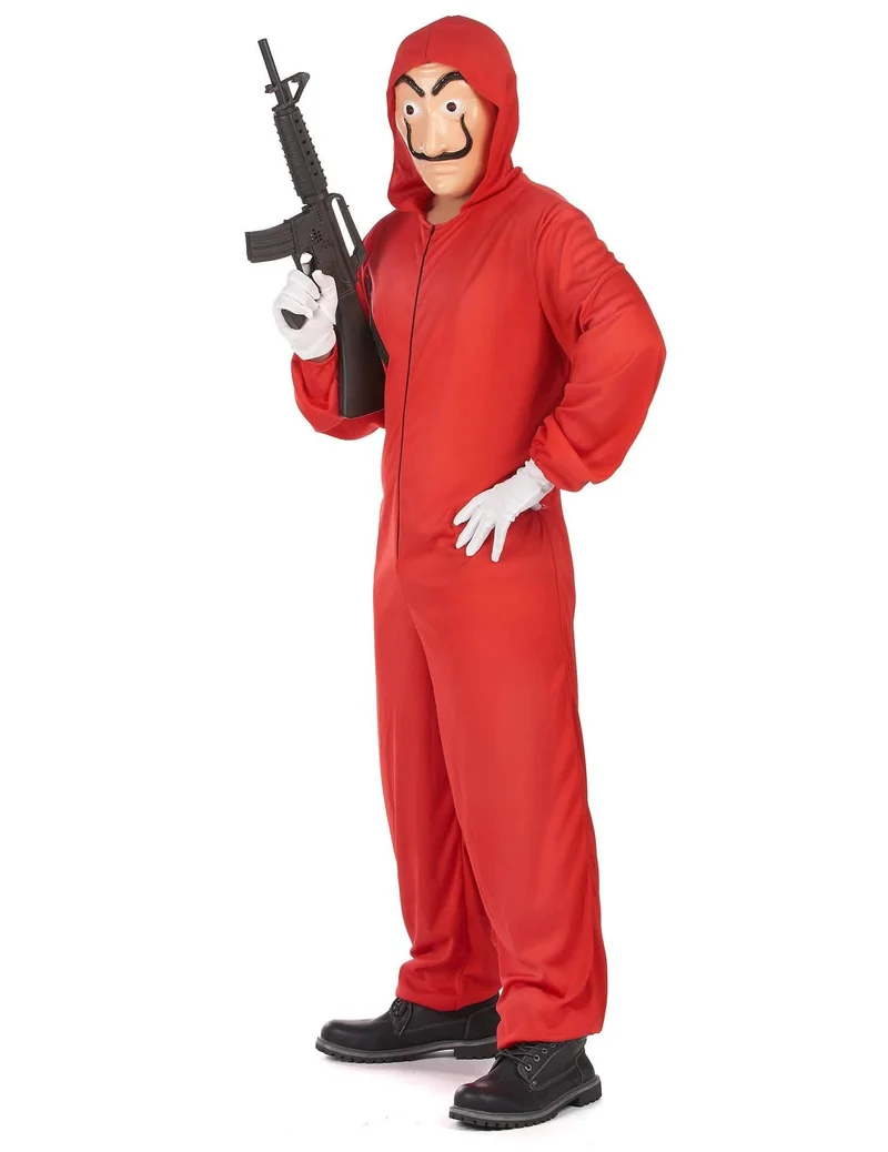 Bankräuber-Kostüm mit Maske für Erwachsene rot